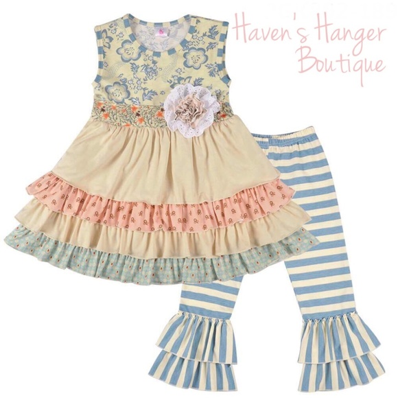 2pc. Layered Ruffle Floral & Stripe Top & Pants #1 - Picture 2 of 7